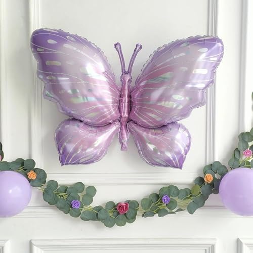 Image of AMFIN (Pack of 2) Large Butterfly Foil Balloons 34 Inch Gradient Birthday Party Decorations | Helium & Air Compatible - Purple