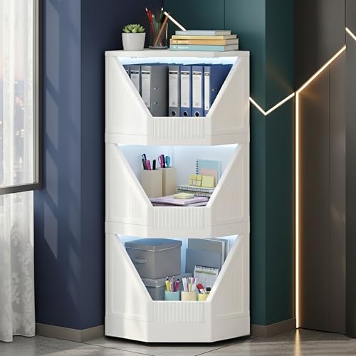 Image of HOMIFLY 3 Tier Corner Storage Cabinet /Stackable Plastic Cupboard for Storage /Foldable Wardrobe for Clothes /Toys Storage Organizer /Cabinet for Kitchen, Bathroom, Living Room (White)