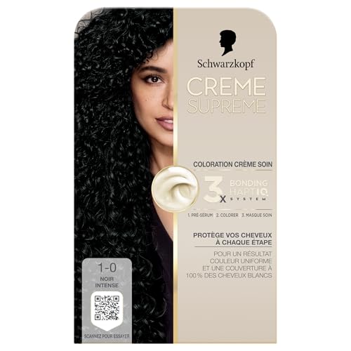 Schwarzkopf - Coloration Permanente - Crème Supreme - Résultat Couleur Uniforme - Pré-serum - Masque Soin - Couverture 100% Cheveux Blancs - Noir Intense