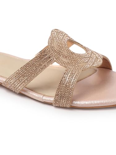 Image of ELLE Women's Stylish Comfortable Embellished Cutout Detail Flat Sandals