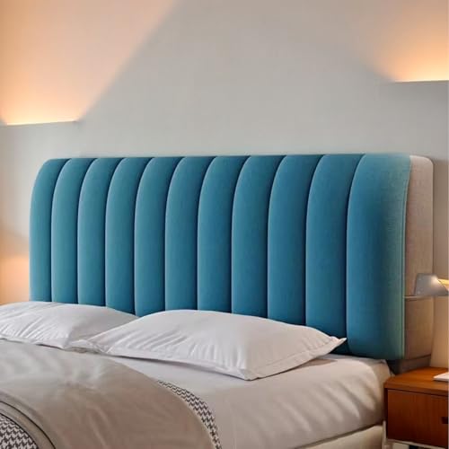 HEADBOARD Weiche Samt Kopfteilhusse, Dehnbare Und Staubdichte Betthauptabdeckung, Waschbarer Und Dekorativer Kopfteilbezug Für Doppelbett & King,Blau,190cm