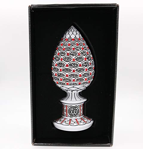Gunes Islamic Table Decor Gold Egg Sculpture Figure Arabic 99 Names Of Allah Esma Asma Al Husna (White/Red, 7.5In) #TOP4