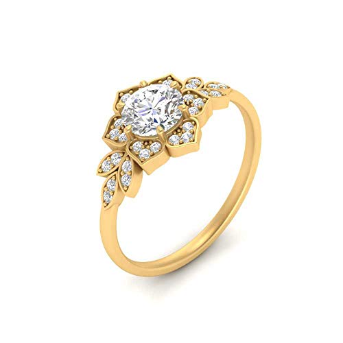 Image of 55Carat Choose Your Gemstone 14k Yellow Gold Plated Round Shape Halo Engagement Rings Everyday Jewelry Floral Halo Diamond CZ Handmade Engagement Birthstone Ring Gifts for Wife : US Size 4 to 12
