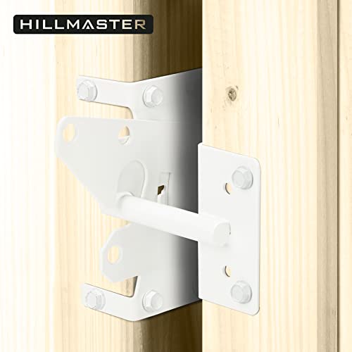 Image of HILLMASTER Heavy Duty Self-Locking Gate Latch for Wooden Fence, Post Mount Automatic Gate Lock Gravity Door Latch Hardware for Secure Pool, Outdoor Garden, Metal Gates Vinyl Fence, White Finish