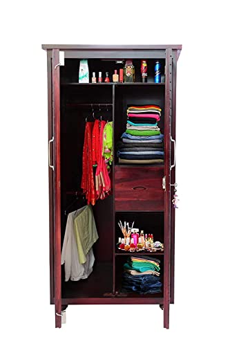 Image of Sheesham Wood Wardrobe with 2 Drawer and 5 Shelves Storage for Bedroom Wooden Almirah for Clothes for Living Room Bedroom Home, Solid Wood Furniture (Mahogany Finish)