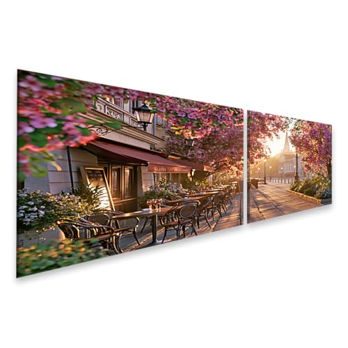 Café scène murale de vieille ville avec tableau sur toile romantique salon et déco voyage
