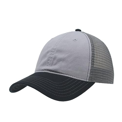 The Vintage Year Washed Cotton Low Profile Mesh Adjustable Trucker Baseball Cap (Black/Gray/Charcoal Gray)