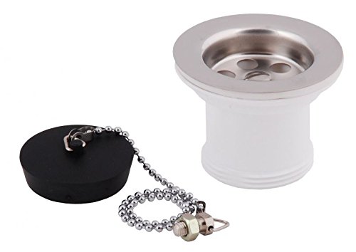 Kitchen Sink Stainless Steel Basket Strainer Waste 1 1/2" D 50mm with Plug, Silver