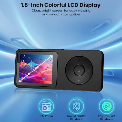 Image of AUDIOCULAR M61 MP3 Music Player with Bluetooth 5.3 & 32GB Card Included, Built-in Speaker, FM Radio, Voice Recording, Type-C - Expandable Up to 128GB - Ideal for Jogging, Gym & Travel (Black - 32GB)