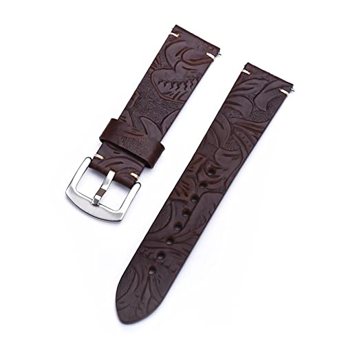 WAMD Leather Quick Release Carved Pattern Watch Strap (Dark Brown, 22 mm)