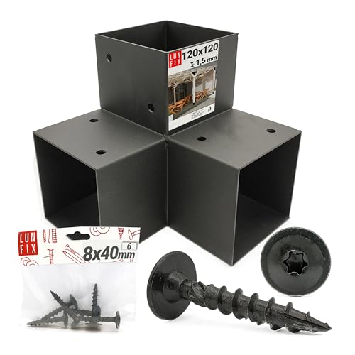 Connettore a Y, 122 x 226 x 222 x 2 mm, in acciaio zincato e verniciato a polvere, con 6 viti da 8 x 40 mm, per recinzione, terrazzo, legno