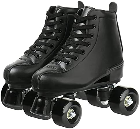 XUDREZ Classic Roller Skates High-Top Double-Row Leather Roller Skates for Women and Men (Black Black Wheel,6)