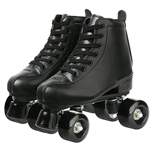 Xudrez Classic Roller Skates High-Top Double-Row Leather Roller Skates For Women And Men (Black Black Wheel,6) #TOP8