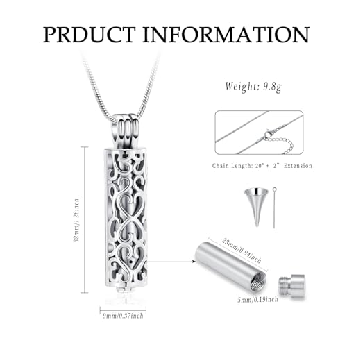 VCCWYQK Hollow Cylinder Urn Necklace for Ashes for Women Men Cremation Jewelry Keepsake Memorial Human Pet Ashes Pendant (A) - Image 2