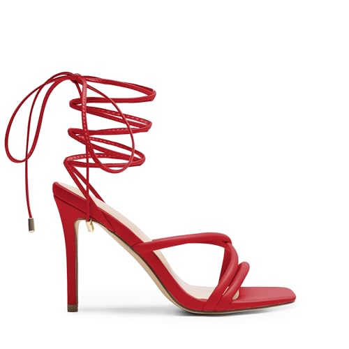 Image of DREAM PAIRS Heels for Women Strappy High Stiletto Lace Up Heeled Sandals Square Open Toe Heels for Prom Party Dating