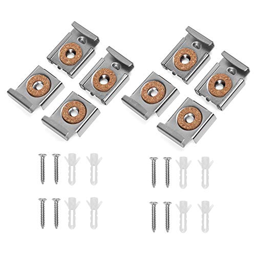 JZK 2 Juegos colgador espejo sin marco clips de fijación y accesorios para pared de baño, soportes cristal clips metal con resorte con tornillos y tapones