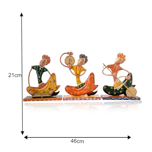 Image of **KUTUMBH Handcrafted Metal Nagpuri Musician Showpiece Set | Traditional Tribal Musician Figurines for Home Decor, Living Room, Office Table, Shelf & Gift | Multicolor | Set of 3**