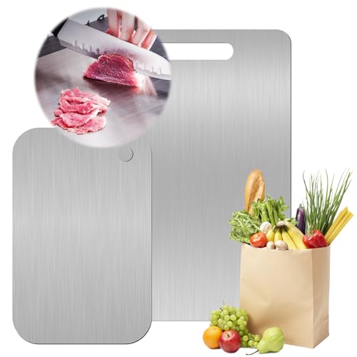 HWJPDMBD Titan Schneidebrett, 2 Pcs Schneid-ebrett Edelstahl, Titan Chopping Board, Schneidebr-ett Metall, Doppelseitiges Schn-eidebrett in Lebensmittelqualität, Auch als Nudelbrett, Backbrett (B)