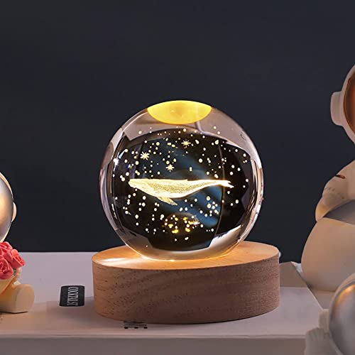 Image of 3D Crystal Ball LED Night Lamp with Wooden Base | Warm Light Bedside Table Lamp for Bedroom, Living Room, Kids Room, Study, Home Decoration & Gifting (Whale)