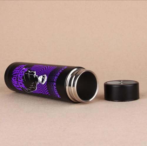 Image of Black Printed Stainless Steel Water Bottle 500ml | Theme Design | Thermos Flask for Hot & Cold Drinks | Leak Proof, Durable, Reusable Bottle for Office, School, Travel (Gojo Satoru Purple Wave Design)