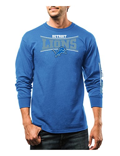 NFL Detroit Lions Men's Tackle Trap Program Long Sleeve Crew Neck Fleece Tee, Large, Sport Blue