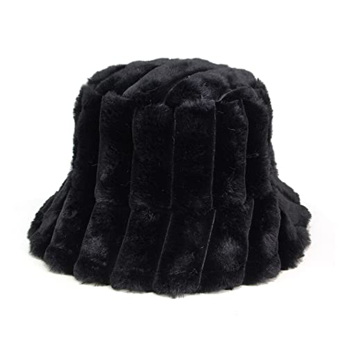 Winter Bucket Hat For Women Faux Fur Sherpa Fuzzy Warmer Fisherman Hats For Women (Solid - Black) #TOP1