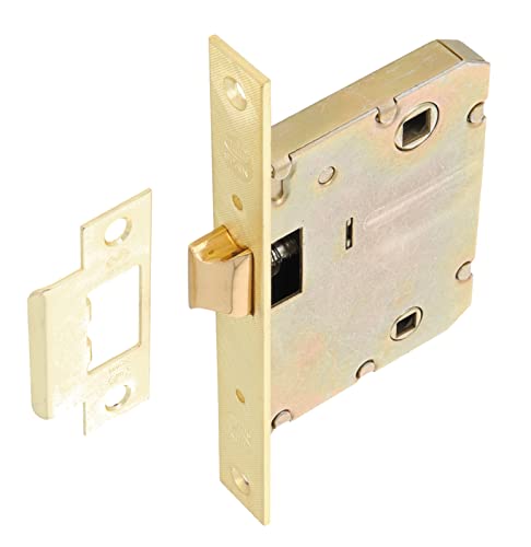Amig - Pestillo Unificado de Entrada 50 mm con Lengüeta Reversible Mod.4100 de Acero con Acabado Latonado - Para Puertas Interiores de Madera de Paso para Baños, Cocinas o Habitaciones