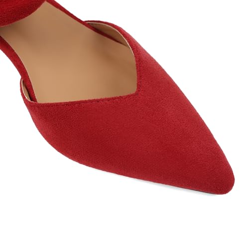 Image of Pointed Toe Low Kitten Heels Women Ankle Strap Slip on Pumps | Closed Toe, 2.2 Inch short heels,Synthetic Upper /Suede,Bridal Dress Shoes - 8 Colors, Wedding, Party and Formal Events