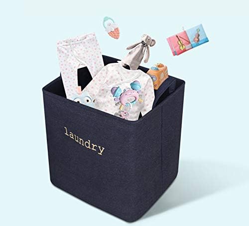 Zeroomade Laundry Basket Clothes Hamper Collapsible Denim Fabric Thickened Elastic Coating Durable Dirty Clothes Large Storage Laundry Organizer(Navy M)