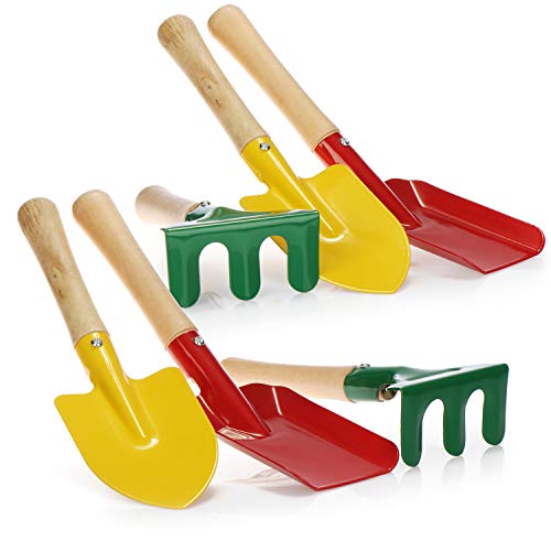 com-four® Juego de Herramientas de jardinería de 6 Piezas para niños: rastrillo pequeño, Pala y Pala Hechos de Metal Resistente y Madera, jardinería, Playa y arenero