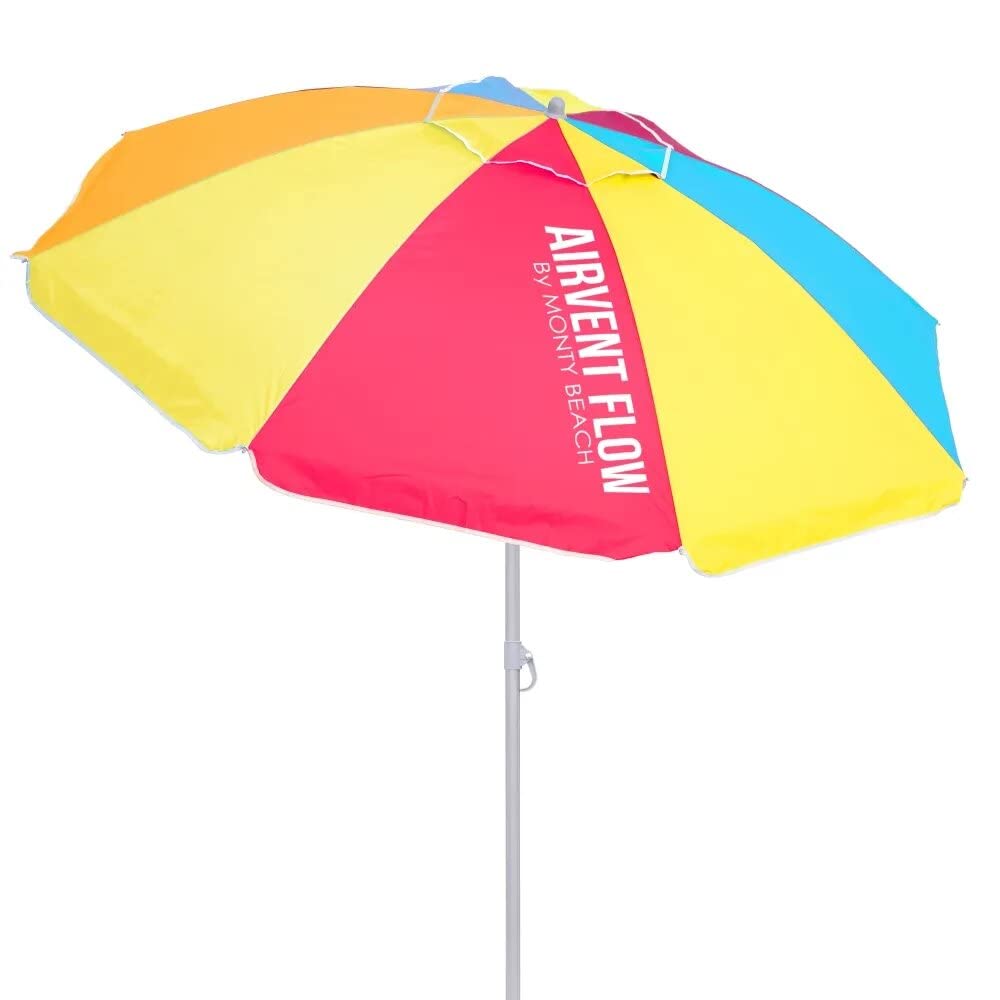 TIENDA EURASIA® Sombrilla de Playa Ø180 cm, Sombrilla Inclinable Antiviento, Protección Solar UV50, Revestimiento Plateado, Tubo de Aluminio Ø19/22 mm, Multicolor, Incluye Bolsa de Transporte