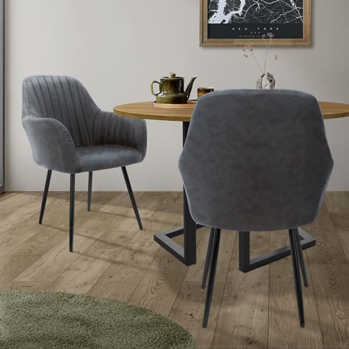ML-Design 2er Set Esszimmerstühle mit Rücken- und Armlehnen, Anthrazit, Küchenstühle mit PU-Kunstleder-Bezug, Polsterstühle mit Metallbeinen, Ergonomische Stühle für Esstisch, Wohnzimmerstühle Stuhl ML-Design 2er Set Esszimmerstühle mit Rücken- und Armlehnen, Anthrazit, Küchenstühle mit PU-Kunstleder-Bezug, Polsterstühle mit Metallbeinen, Ergonomische Stühle für Esstisch, Wohnzimmerstühle Stuhl