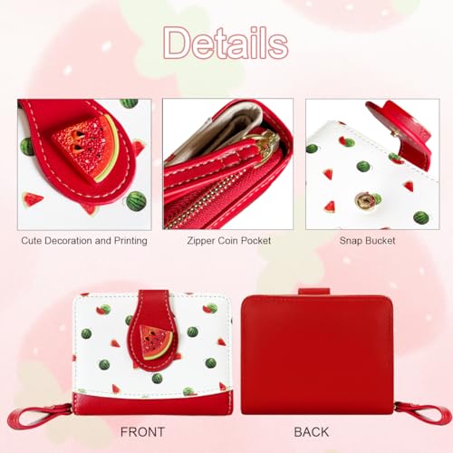 Image of Cute Print Wallet Blueberry Strawberry Cherry Wallet with Credit Card Holder Zipper Coin Purse for Women Girls (WATERMELON)
