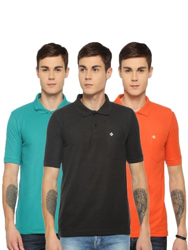 Image of Dollar Men's Pack of 1 Solid Cotton Blend Polo Neck T-Shirt