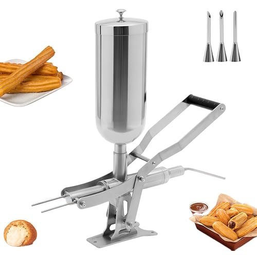 5L Manual Donut-Filling Machine, 304 Stainless Steel Donut Jelly Filling Maker, Donut Churros Jelly Cream Filler Injector Machine w/ 1 Long Nozzle & 3 Short Nozzles for Bakerie Restaurant Cafe