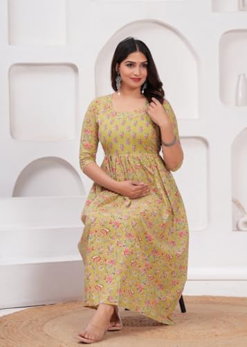 Image of Women Feeding Kurti for Women Cotton Maternity Kurta with Nursing Zip for Pre & Post Pregnancy