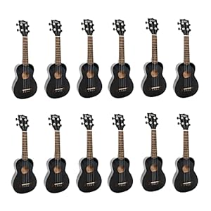 My School Ukulele 12 Pack of Soprano Ukuleles, Black, (MYSCHOOLUKE-BK12)