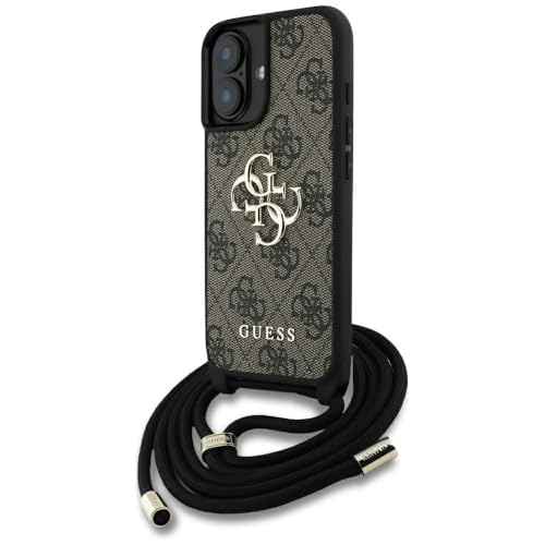 CG Mobile Guess 4G Big Logo Cord Stap Crossbody Coque pour iPhone 16 Plus (Marron)