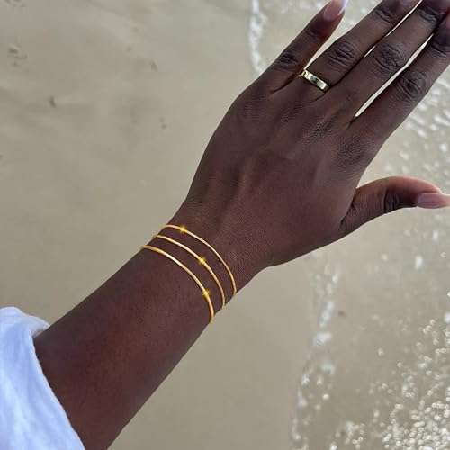Bracelet for Women - Dainty Stack Bracelets Trendy Adjustable 14K Gold Plated Thin Paperclip Bead Box Satellite Figaro Cuban Link Chain Bracelet Set for Women Waterproof Jewelry Gift