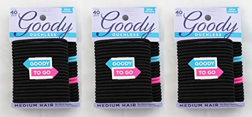 Goody Black Ouchless 4MM Elastics 40 Count (Pack of 3) = 120 pcs