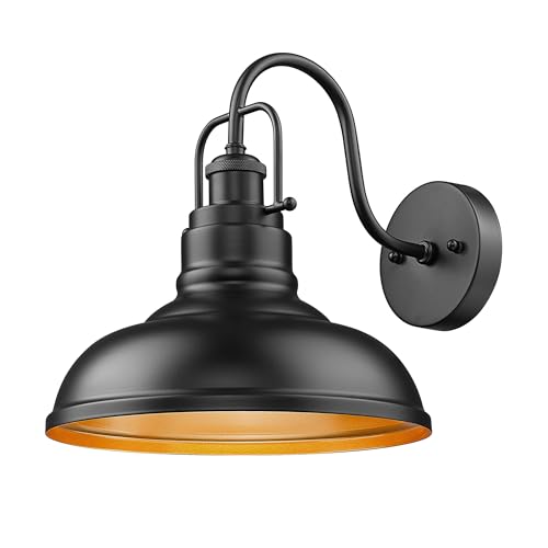 Image of zeyu 11 Inch Black Barn Light, 1-Light Indoor Wall Sconces, Modern Wall Light for Dining Room, Kitchen with Interior Gold, Matte Black Finish, 016-1B BK-G