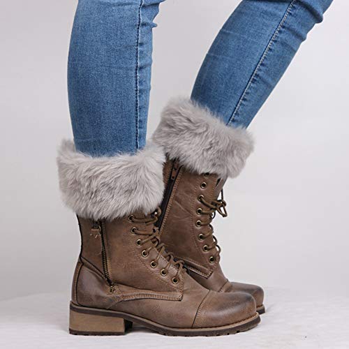 Image of Women Winter Faux Fur Boot Cuff Crochet Knit Boots Socks Short Leg Warmers