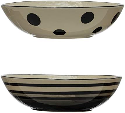 Creative Co-Op Set of 2, 10" Round Stoneware Server Bowl, Hand Painted Serveware, Multi