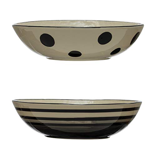 Creative Co-Op Set Of 2, 10" Round Stoneware Server Bowl, Hand Painted Serveware, Multi #TOP5