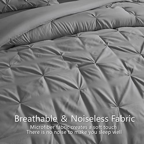 Aikasy Pinch Pleated Grey Comforter Set Twin Size Bed, 3 Piece Pintuck Bedding Sets With 2 Pillowcases - Luxurious Brushed Microfiber - Down Comforter Sets - Soft And Comfortable (Grey,Twin) #TOP6