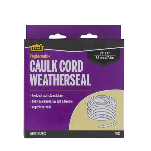 Image of M-D Building Products Replaceable Caulk Cord Weatherseal: Quick and Effective Solution for Sealing Small Gaps, Cracks, and Protecting Against Drafts and Moisture (71520) (White) (90 ft)