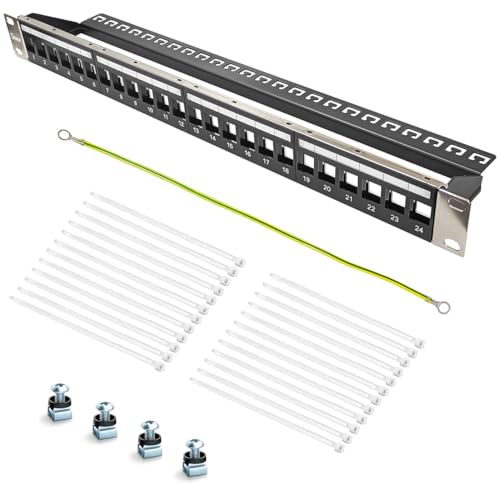 DENEXT Patchpanel mit 24 Ports, 1U, 48,3 cm, Rack-Montage für RJ45 Keystone-Modul LC/SC/ST/FC/USB/Hâ€¦ – Miniatur