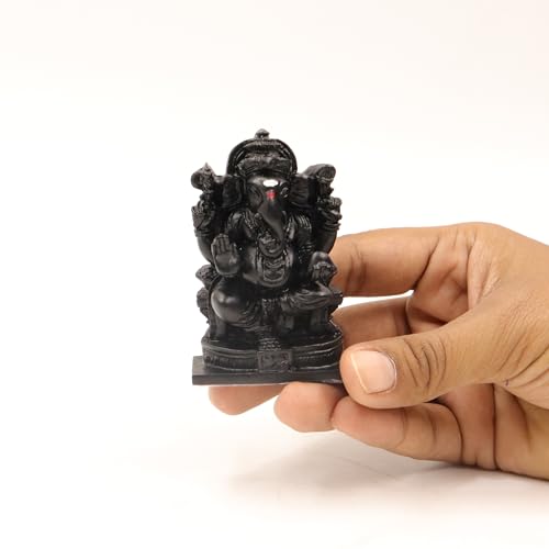 Image of Spillbox Natural Black Unpolished Karungali Wood Ganesh Idol|Original Ebony Wood|Vinayagar Idol|Gift|Ganapati Murti|Statue for Home Decor|Tabletop for Pooja|Puja-Karungali Ganesh Idol[2.5inch]