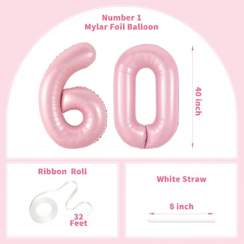 Image of Number Balloons Pink Party Balloon - Giant Number 60 Balloon, 40 Inch Large Balloon, Birthday Decorations for Women, Birthday Balloon for Anniversary Baby Shower Princess Party Decorations