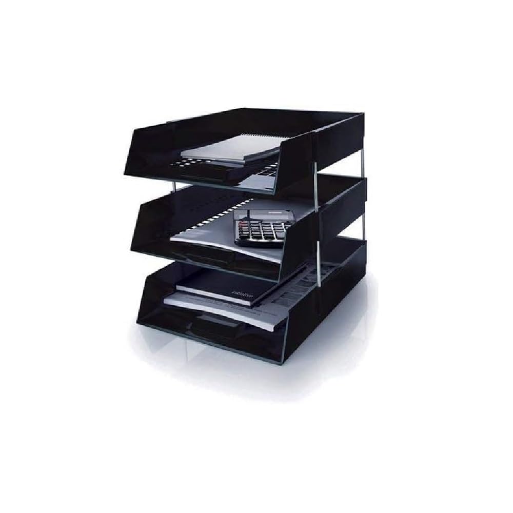 Evrite Black A4 Lettertray With Risers Letter Tray - Pack Of 3 Trays + 2 Riser Sets
